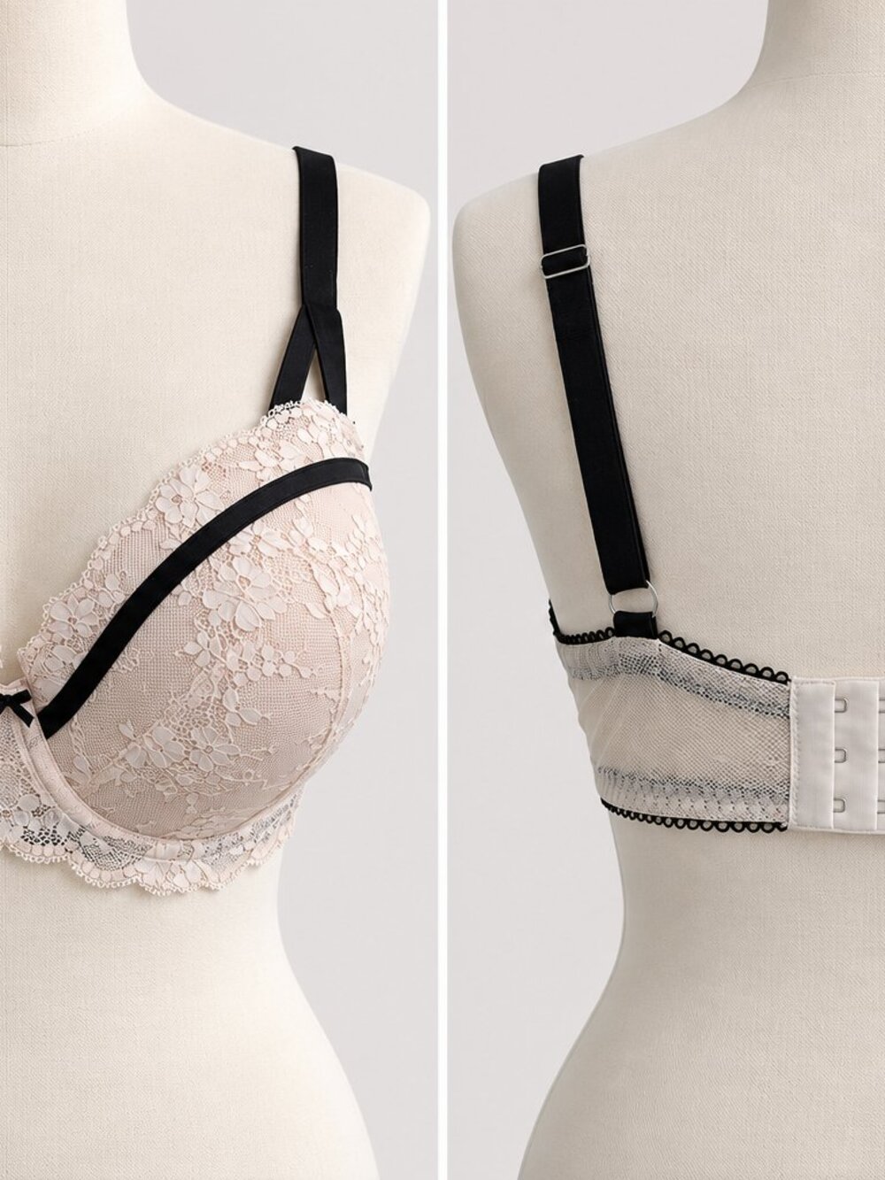 Victoria’s Secret Blush & Ivory Lace Bra with Black Trim